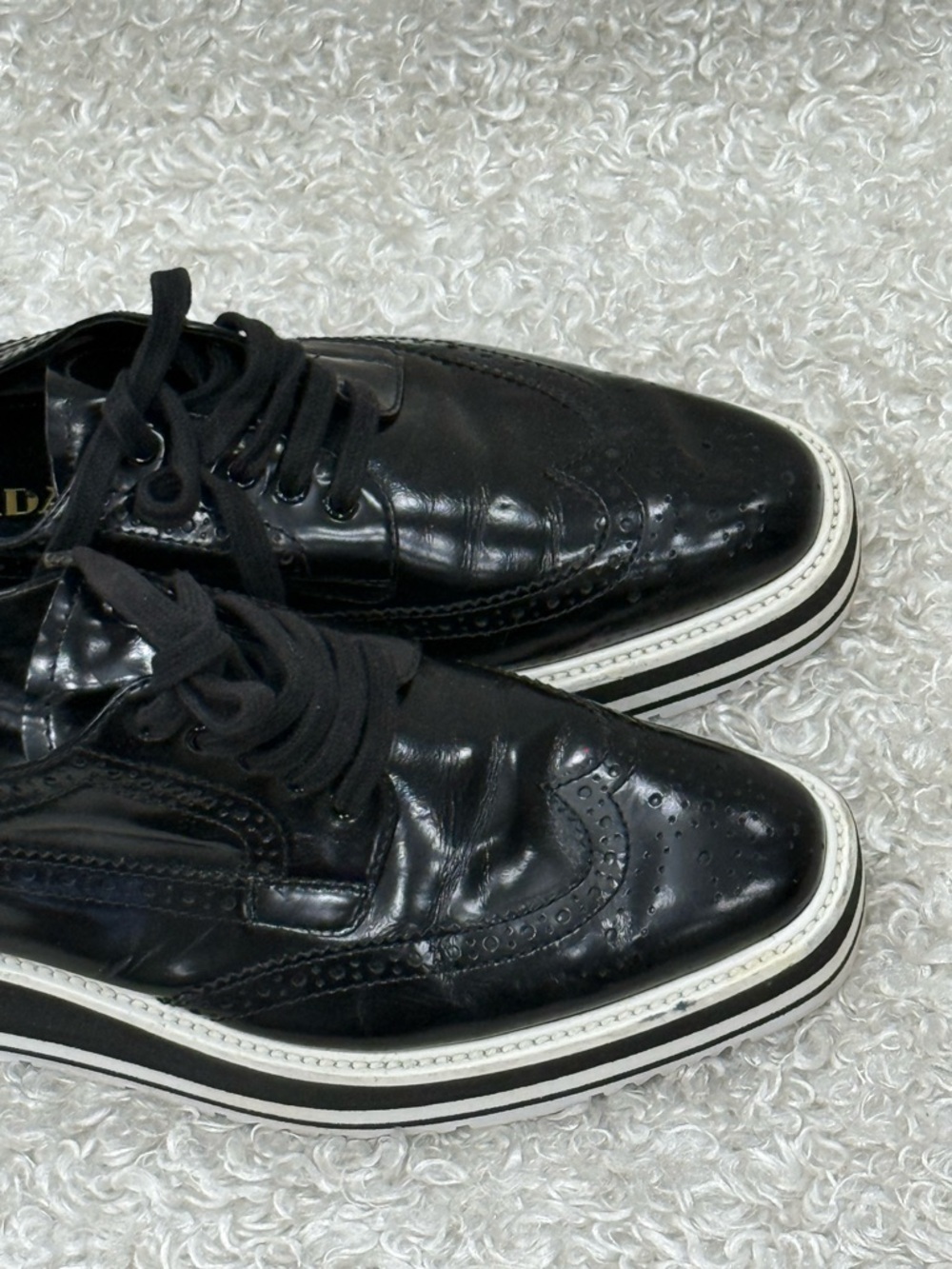 Prada Platform Brogue-Trim Leather Oxford - Picture 4 of 11